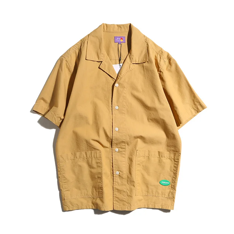 /Мужская одежда простая Однотонная рубашка с отложным воротником и короткими