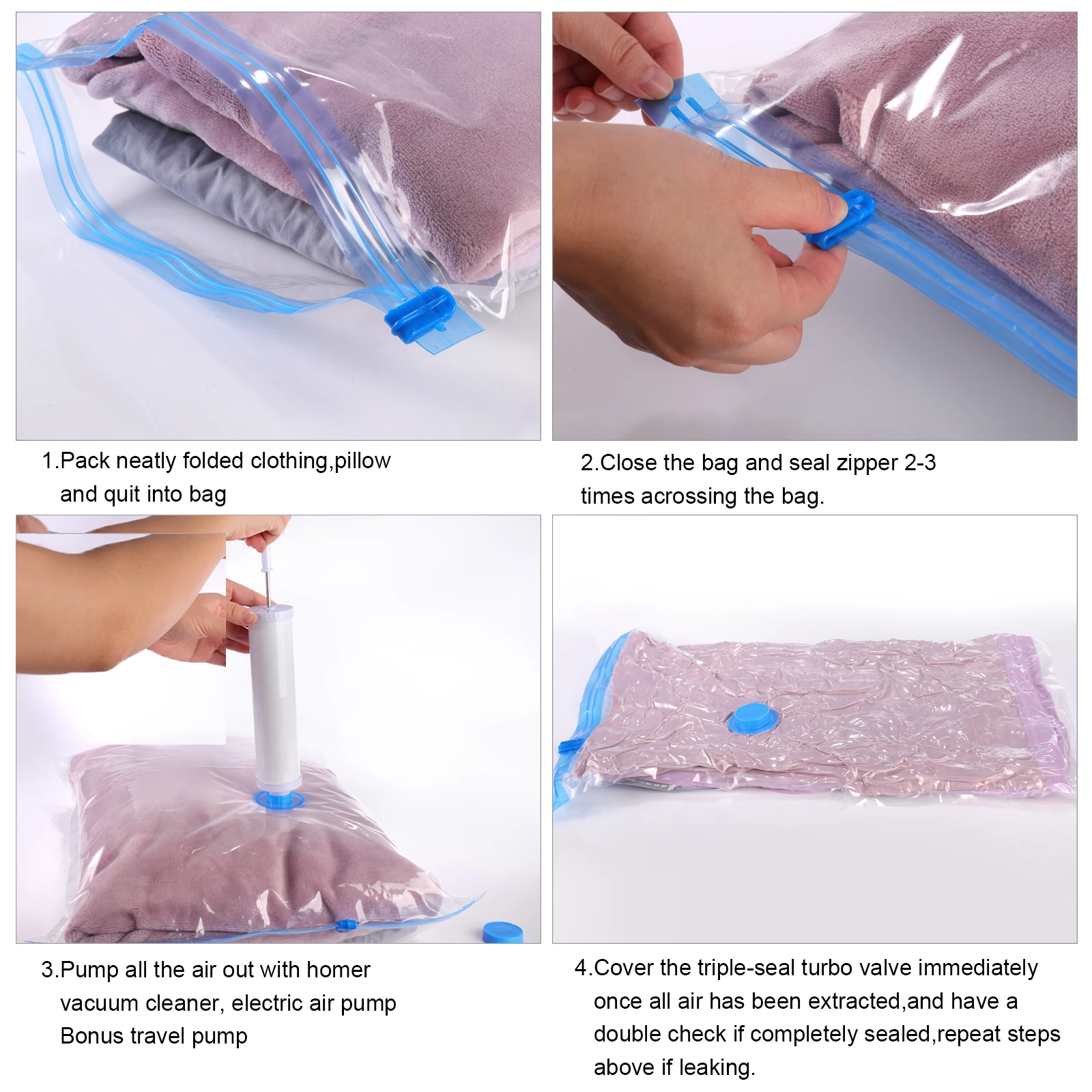 

11PCS Vacuum Bag Reusable Vacuum Storage Bags For Cloth Compressed Bag With Hand Pump Travel Save Space Seal Blanket Organizer