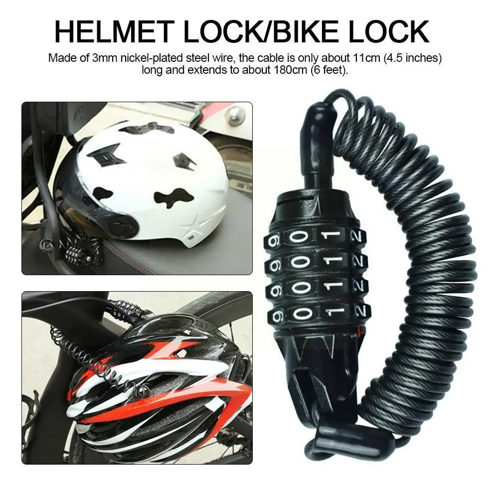 

1.8m Bicycle Helmet Lock 4-digit Code Lock Cable For Motorcycle Security Pin Helmet Lock Lock Anti-theft Luggage Cha O0w3