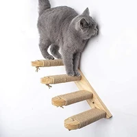 solid wood wall mounted cat climbing frame ladder multi layer cat hammock frame sisal springboard staircase toy