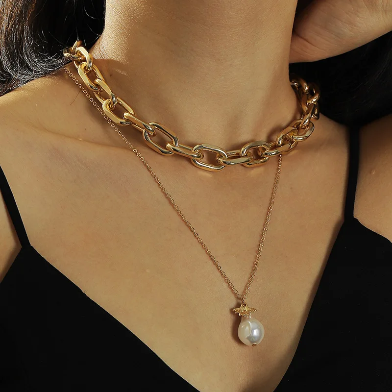 

2020 европейской и американской моды ювелирные изделия творческая цепочка ожерелье с укладкой темперамент с жемчужным кулоном многослойное ...