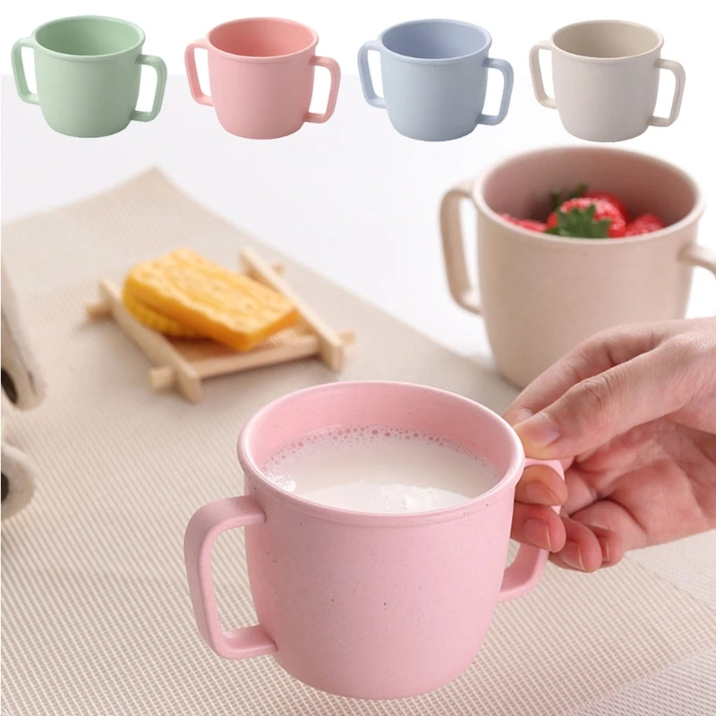 

Wheat Straw Environmental Water Cup Children Breakfast Double Handle Eco-Friendly Milk Drink Cup For Baby