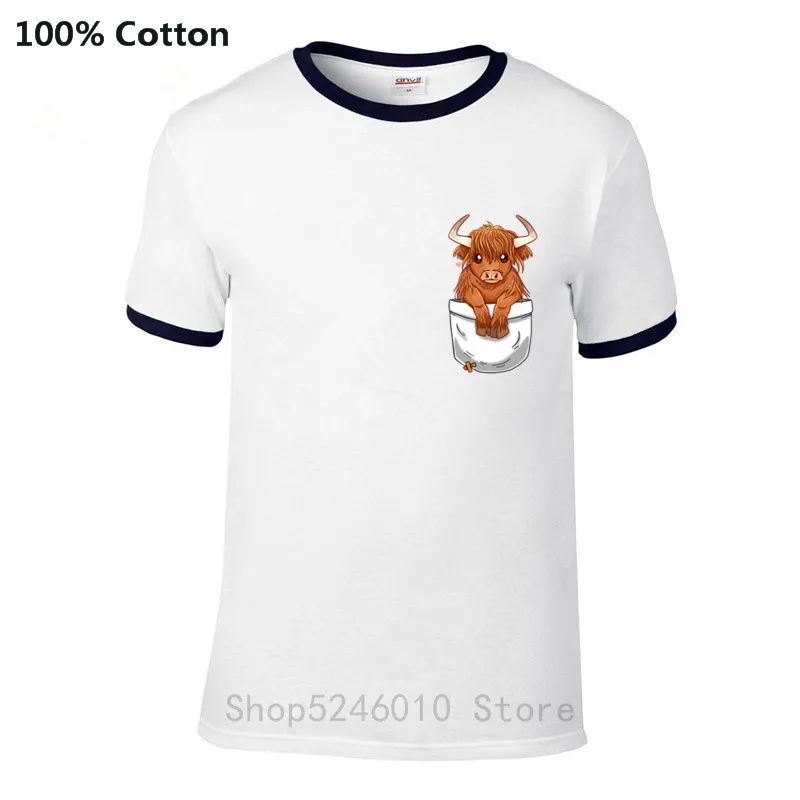 Новая дизайнерская Милая футболка с карманами шотландская корова Мужская