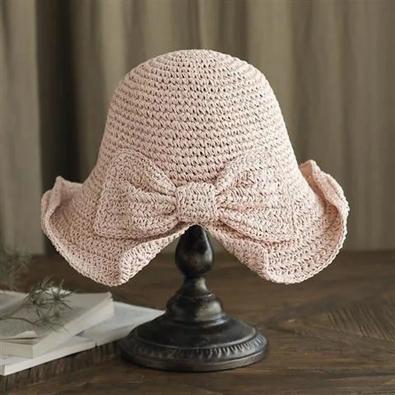 Straw Sun Hats Women Bow Wide-brim Korean Vintage Style Sweet Elegant Tender Fashion Design Protection Beach Travel Caps New | Аксессуары