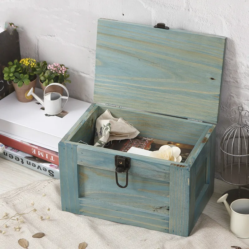 Большая деревянная коробка для хранения с замком дневника и блокнота в стиле