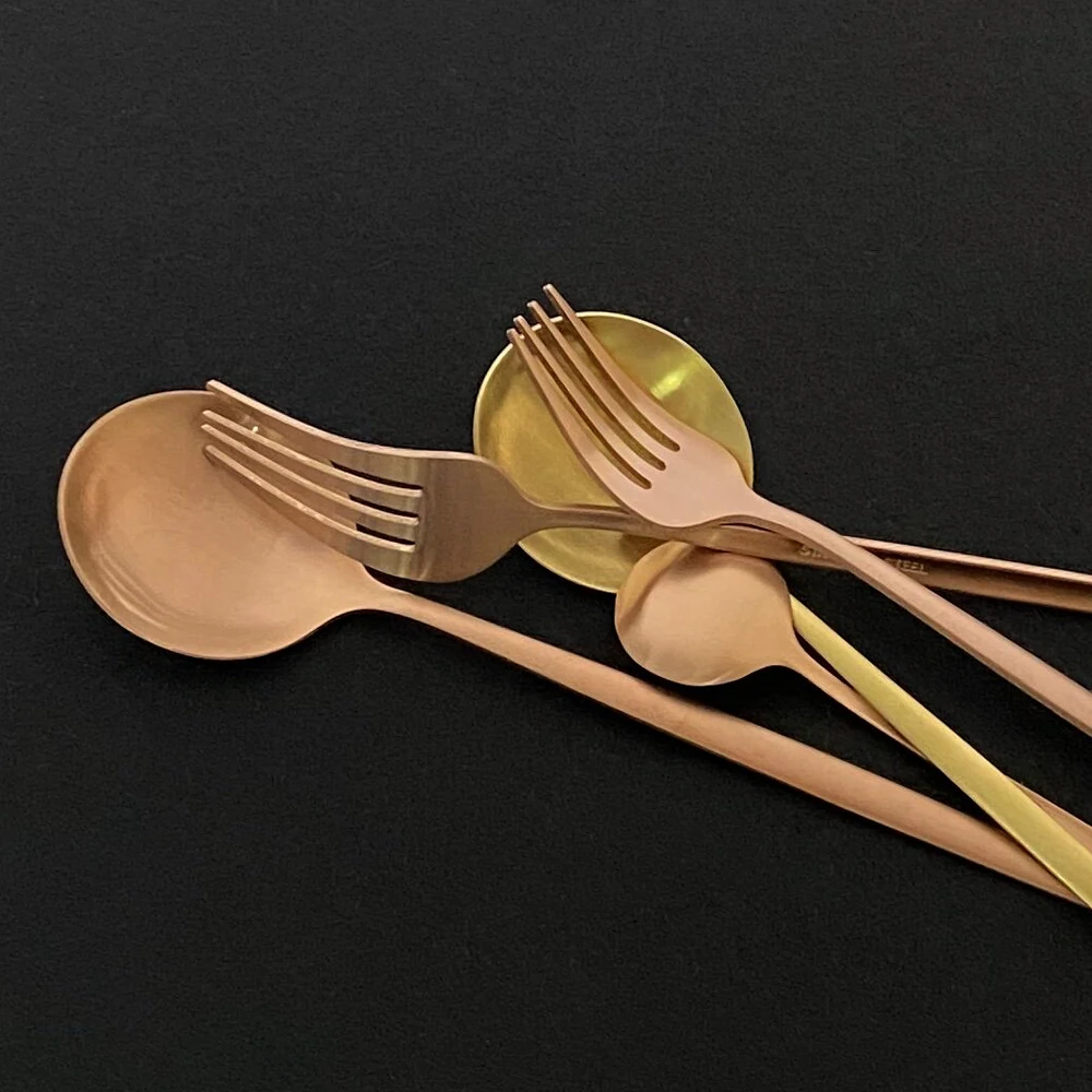 6 комплектов розовое золото матовые столовые приборы набор посуды из нержавеющей