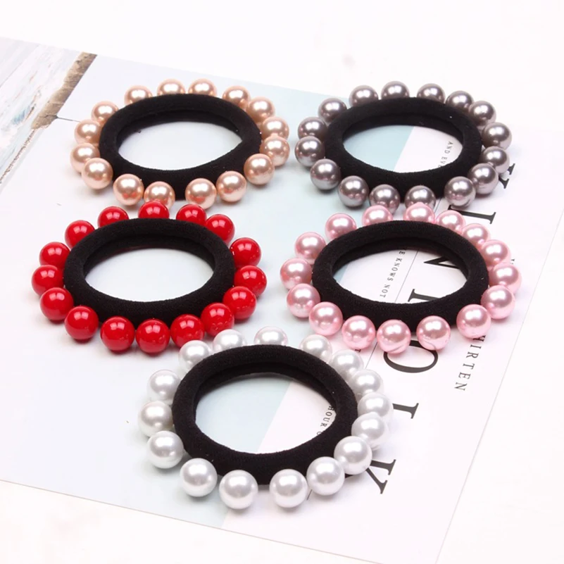

5Pcs/lot 2019 New Fashion Hair Rubber Bands For Women Colorful Pink Pearl Hair Rope For Girls Hair Accessories For Lady Headwear