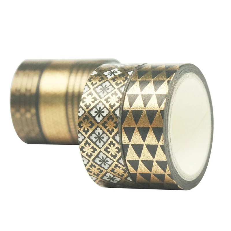 

10 Rolls Black Gold Foil Washi Tape Set Paper Scrapbooking Adhesive Masking DIY