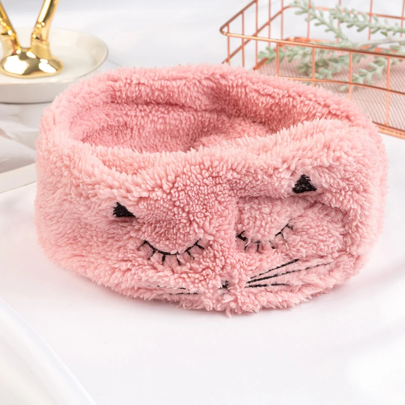 Female Bath Shower Elastic Headwear Wide Bandana Makeup Wash Face Cosmetic Sticky Plush Hair Band Cute Cat hair accessories |