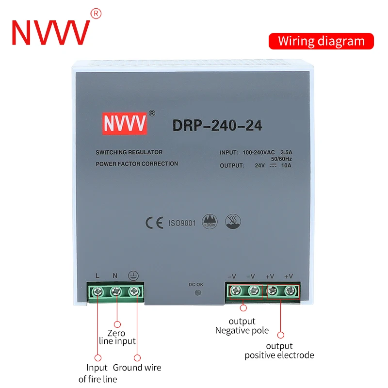 NVVV одиночный выход DR 240 Вт 24 в 10 А 48 В 5 Промышленный источник питания на DIN-рейке