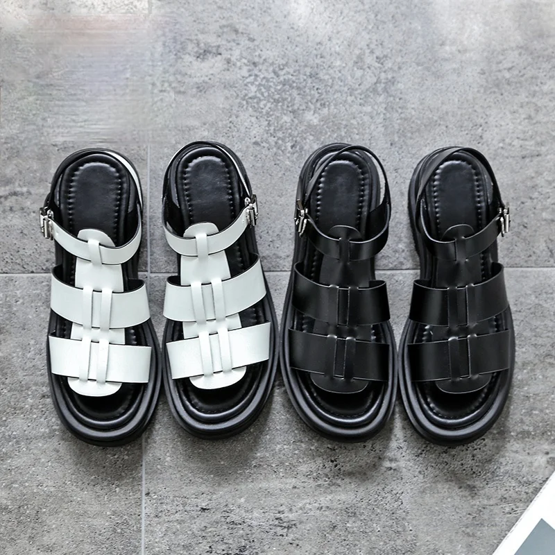 

Casual first layer cowhide thicksoled sandals women summer new outdoor beach shoes open toe shoes comfortable ladies shoes black