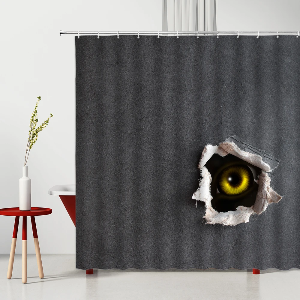 

Funny Black Cat Peeking Through Shower Curtain Personality Modern Bedroom Curtains Bathroom Curtain Set Fabric Shower Curtain