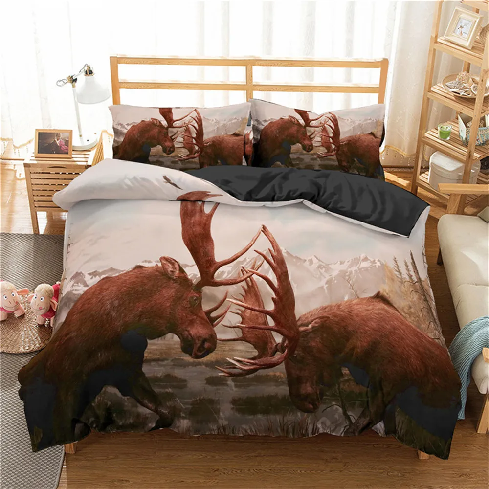 

Bo Niu Animal Moose Bedding Set Luxury 2/3pcs Duvet Covers Pillowcases Comforter Bedding Sets Bedclothes Bed Set