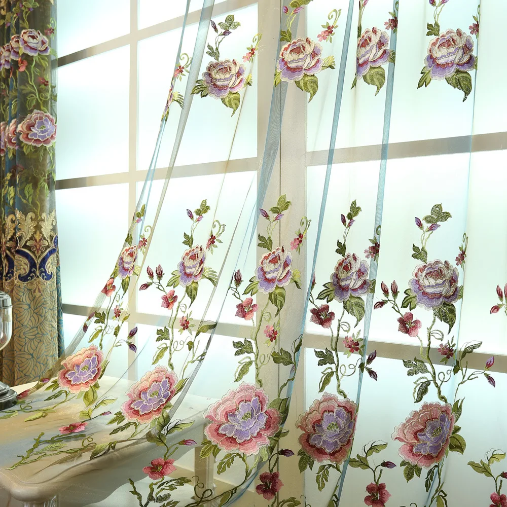 

European Style Curtain Flower Embroidered Curtain Semi-shading Curtains for Living Dining Room Bedroom