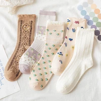 cartoon animals embroidery cute womens socks japanese kawaii ruffle sock floral print long sock for christmas new years gifts