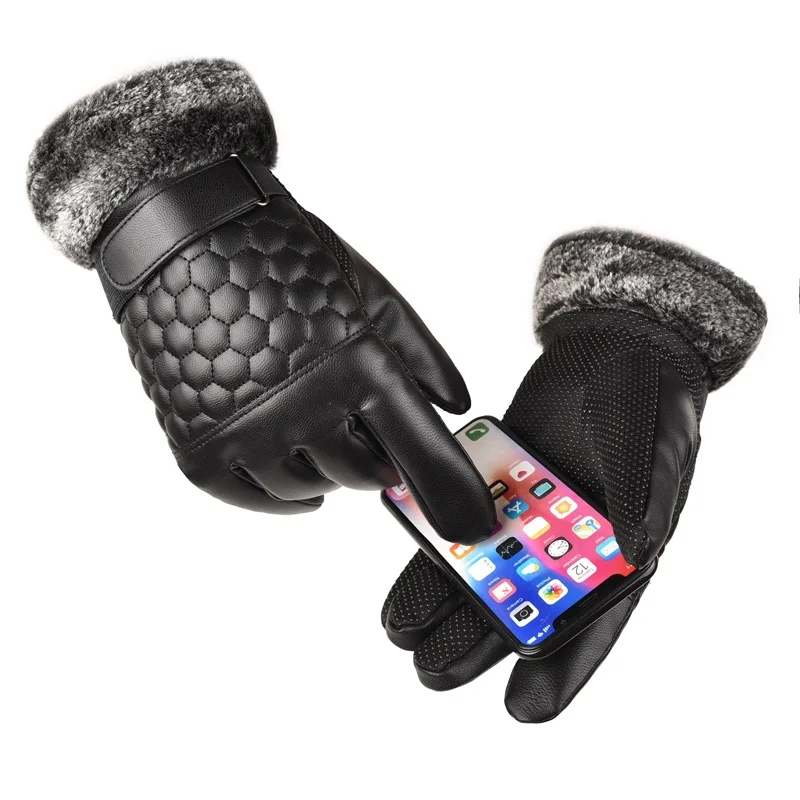 Winter Gloves For Men Leather Gloves Keep Warm Touchscreen Windproof Driving Fleece Guantes Male Snowboard Outdoor Sport Gloves