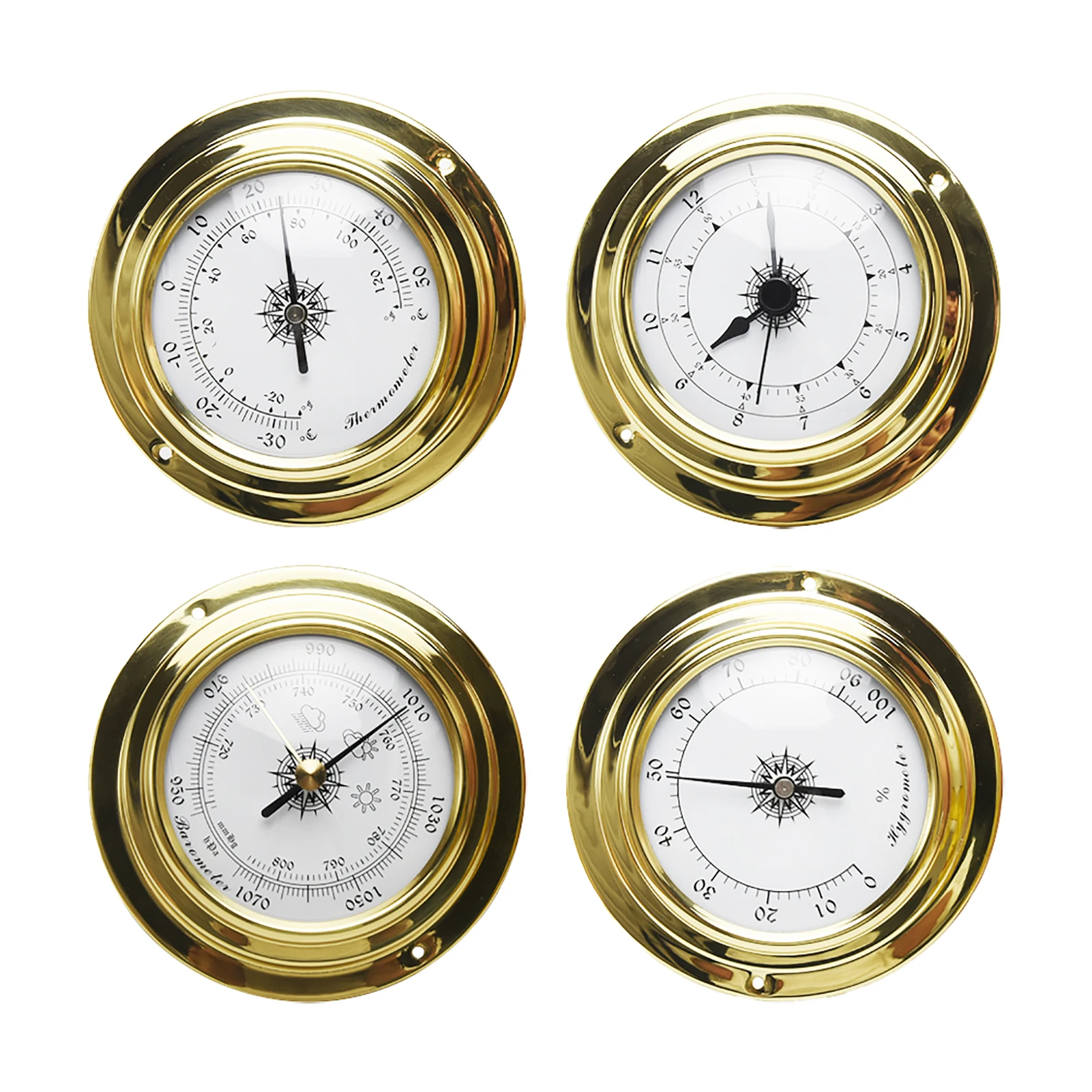 

4pcs Thermometer Hygrometer Tool Barometer Clock Portable Boat Marine 98mm Accurate Weather Station Set Meter Wall Mounted Mini