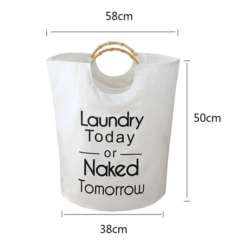 

Portable Laundry Basket Cotton Linen Storage Basket for Dirty Clothes Toys Large Capacity Laundry Hamper with Bamboo Handle