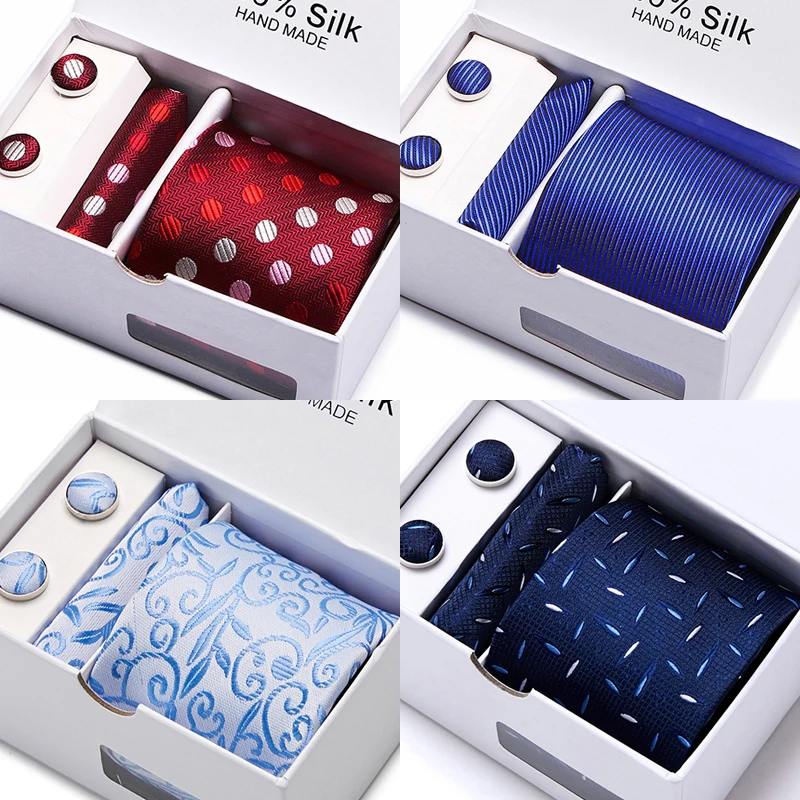 

Fashion Brand Holiday Gift Hot sale Silk Necktie Set Tie Box Dot Gray Man Wedding Accessories Fit Group