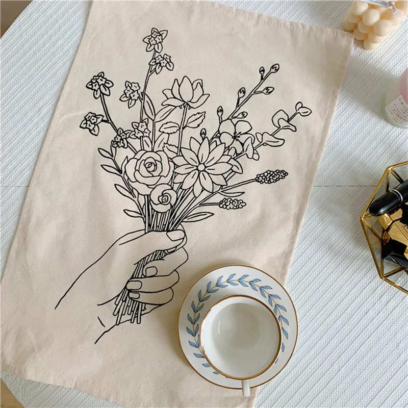 

Nordic Ins Cloth Flower Wall Hanging Tapestry Fabric Hand-drawn Macrame Wall Tapestry Napkin Dorm Apartment Decoration