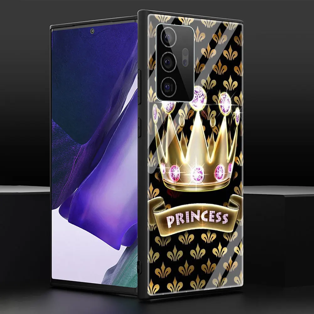 

Diamond Crown Soft Edge Phone Case Cover for Samsung Note 20 Ultra 10 Lite 10 9 8 Plus 5G Luxury Tempered Glass Shell
