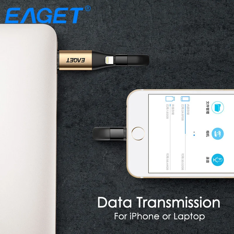 EAGET I90 2 в 1 OTG USB флэш накопитель 64 Гб Lightning 3 0 палка MFI Сертифицированный флеш 128 ГБ