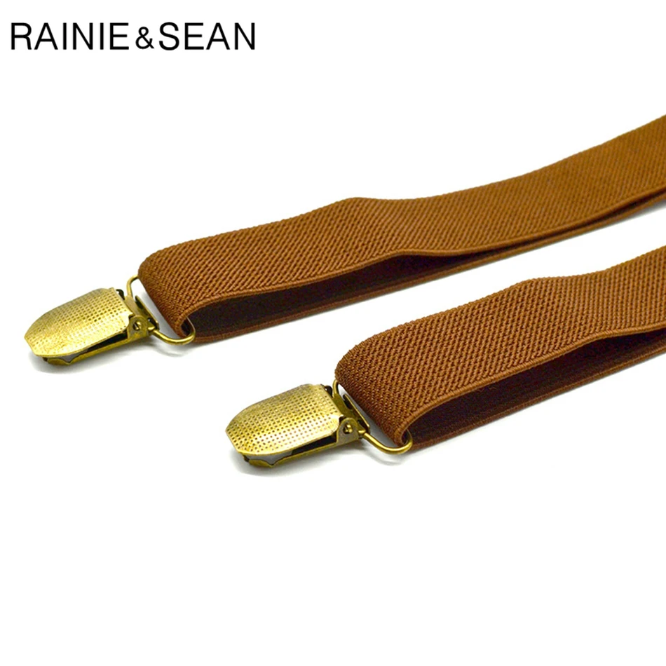 Renie SEAN Audlt набор мужских подтяжек с бабочкой, 4 зажима, коричневые подтяжки, Женский Брючный ремень, унисекс, подтяжки, мужские ремни, s пояс для подтяжек