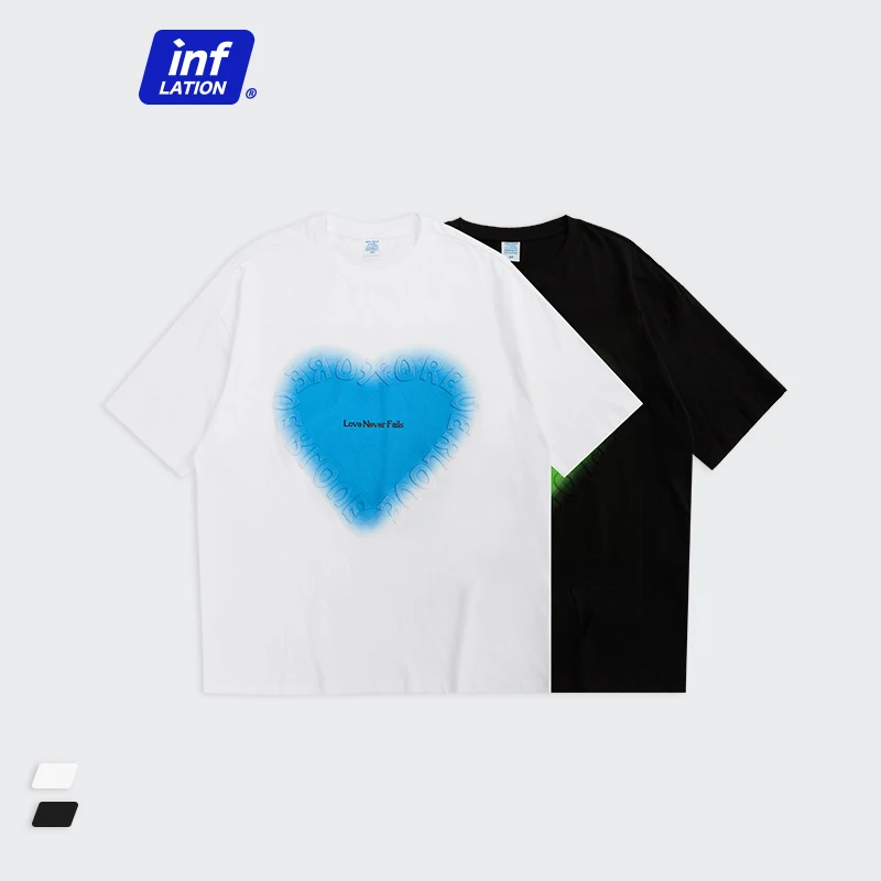 INFLATION Urban Streetwear Футболки парные футболки с принтом сердца 2022 модные хлопковые и