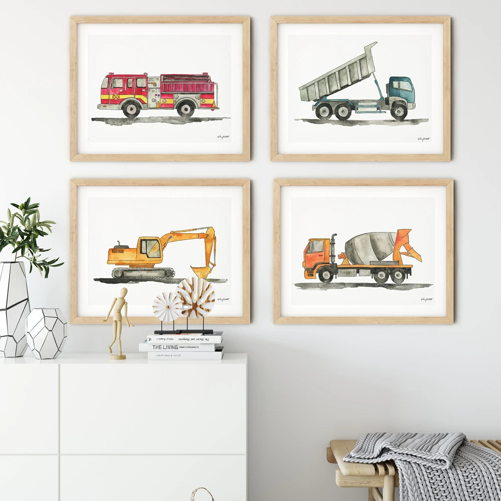 

Construction Vehicle Boys Wall Art Canvas Painting Pictures And Prints Kids Baby Room Decoration Dump Truck Excavator Posters