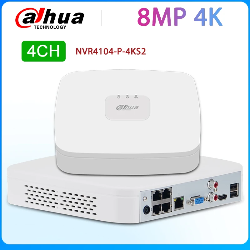Сетевой видеорегистратор Dahua NVR PoE NVR4104 P 4KS2 4 канальная система видеонаблюдения 8