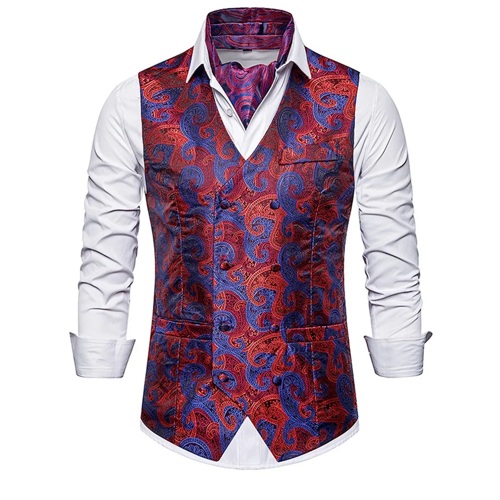 

Mens Dress Vest Double-Breasted Waistcoat Vest sleeveless Jacket male