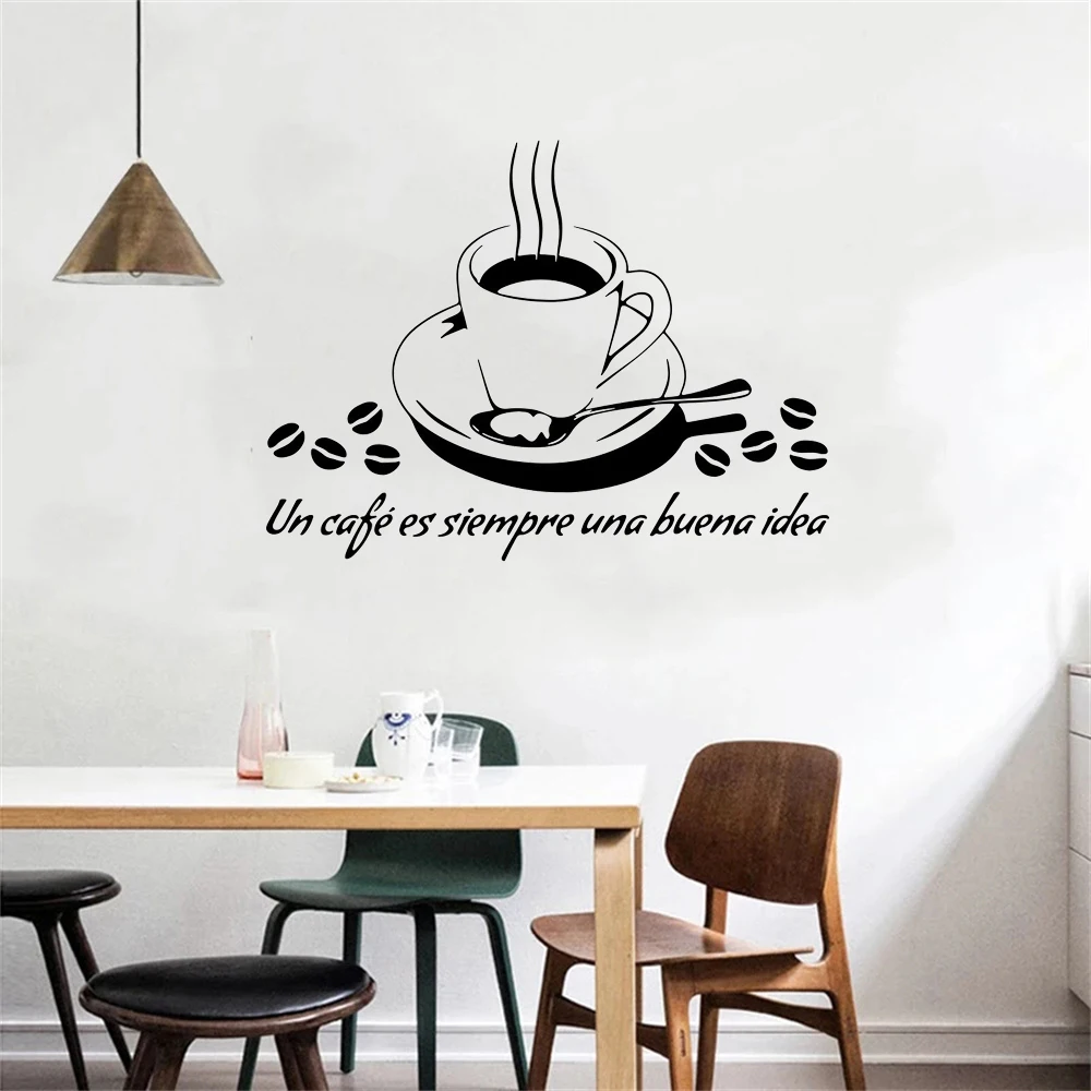 

Un cafe es sirmpre una buena idea Spanish wall sticker Living room restaurant Decals wallpaper home decoration coffee stickers