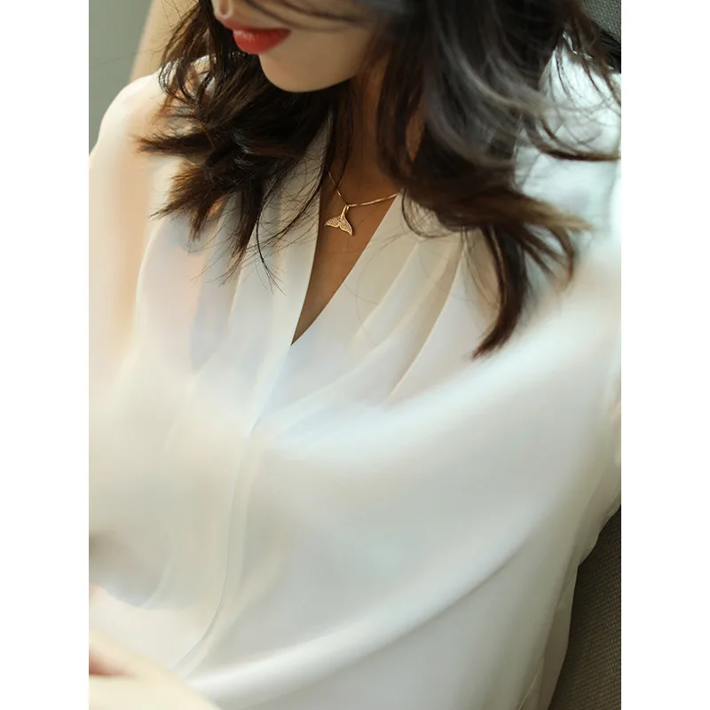 Блузка женская из натурального чистого шелка весна-лето 2020 белая рубашка