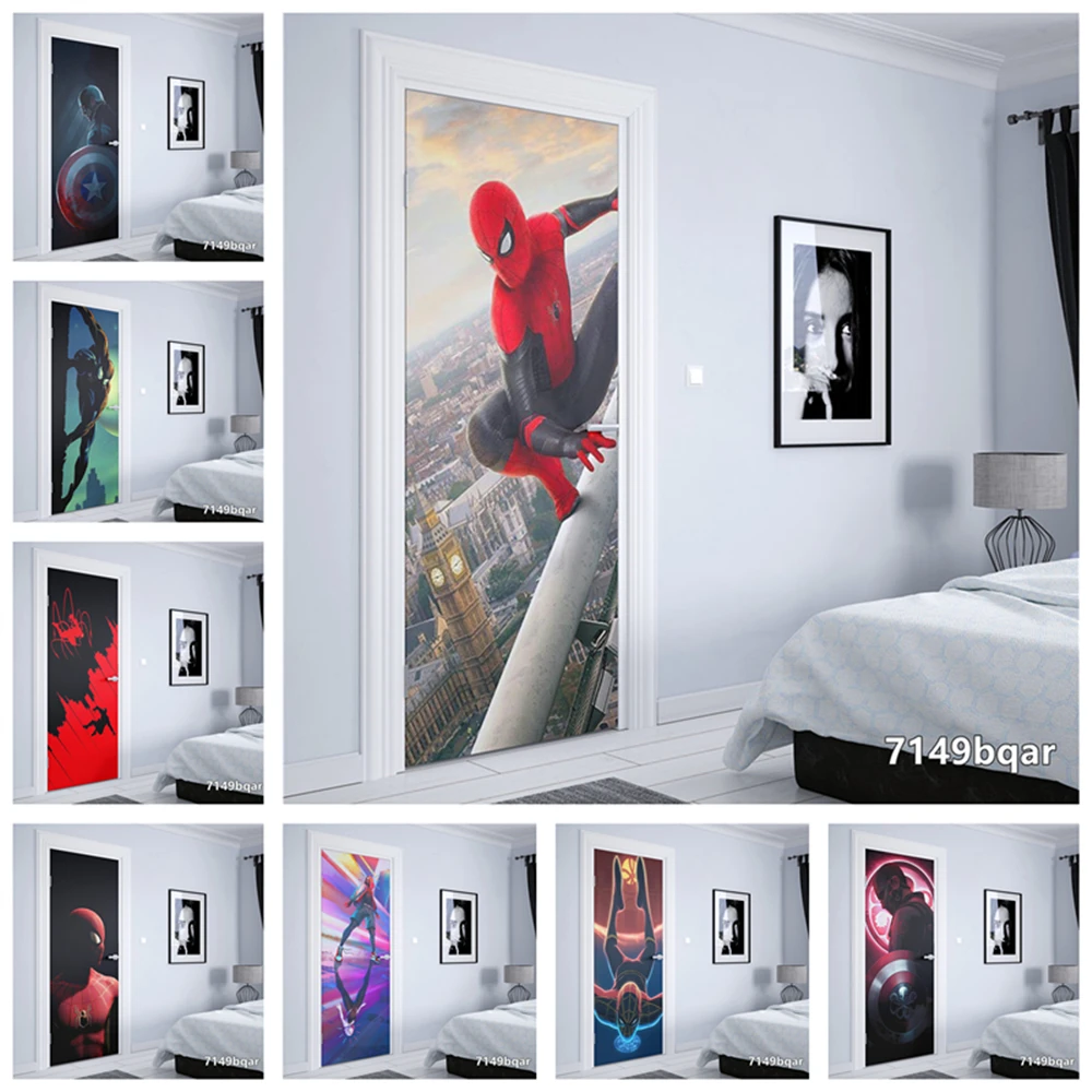 

Marvel Spiderman Super hero Self adhesive Door Wallpaper PVC Home Design Decoration Door stickers quality Kids Room Facade art