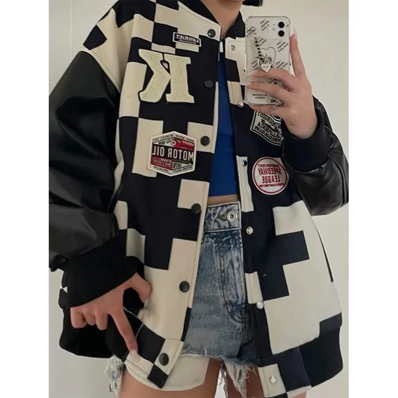 Женская свободная куртка черная винтажная в стиле Харадзюку с надписью