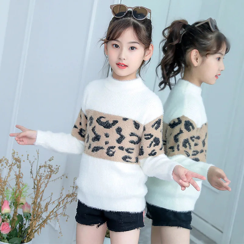 Зимние топы для девочек Повседневный свитер с длинными рукавами норковая шерсть