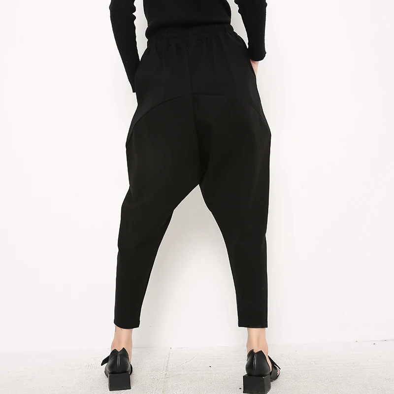 

[EAM] High Elastic Waist Black Lesure Long Harem Trousers New Loose Fit Pants Women Fashion Tide Spring Autumn 2021 SA15701