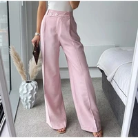 pink wide leg high waist pants straight elegant office ladies trousers 2022 summer autumn womens casual clothes for female