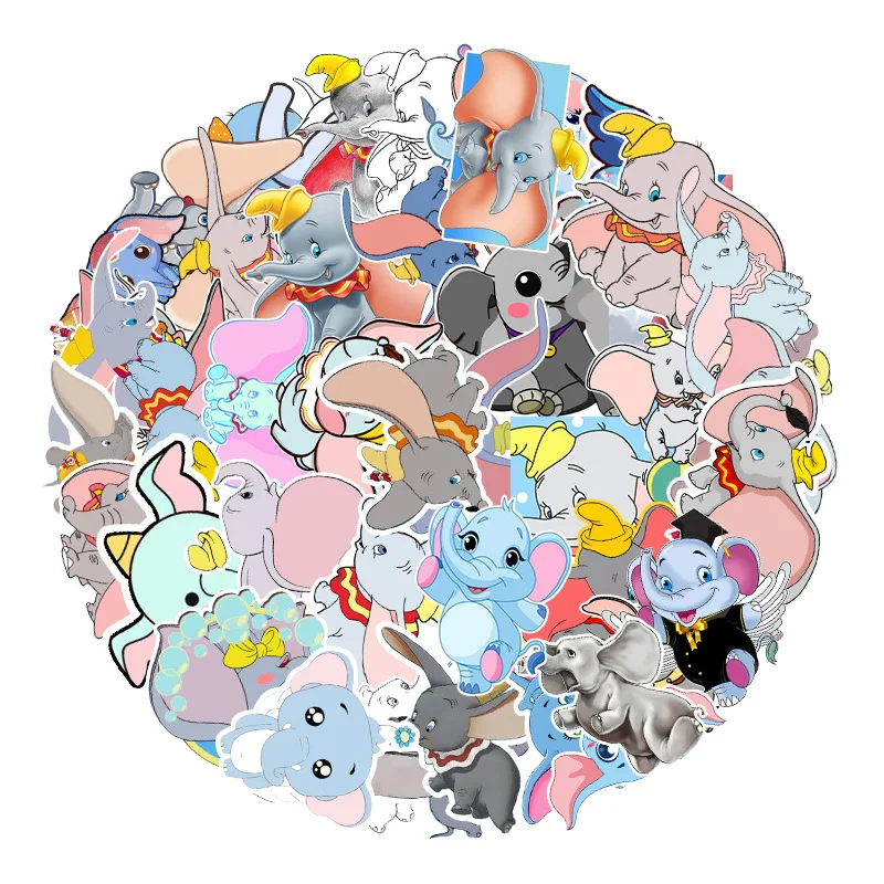 

50 Pcs/set Disney dumbo Stickers Cartoon Anime Big ear elephant Multifunctional Stick Notebook Graffiti Waterproof Sticker