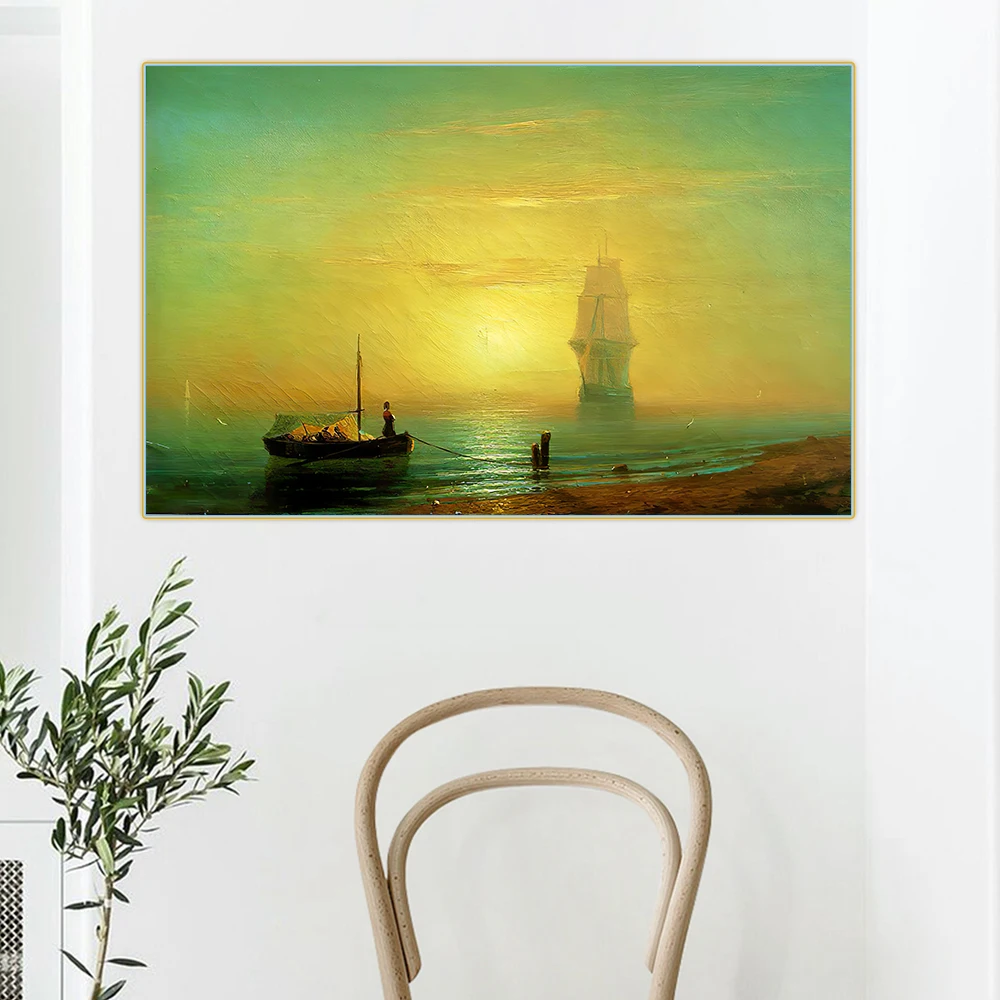 

Ivan Aivazovsky"Sunset On The Sea"Canvas Oil Painting Unframed Poster Picture Aesthetic Wall Print Picture Home Hallway Decor