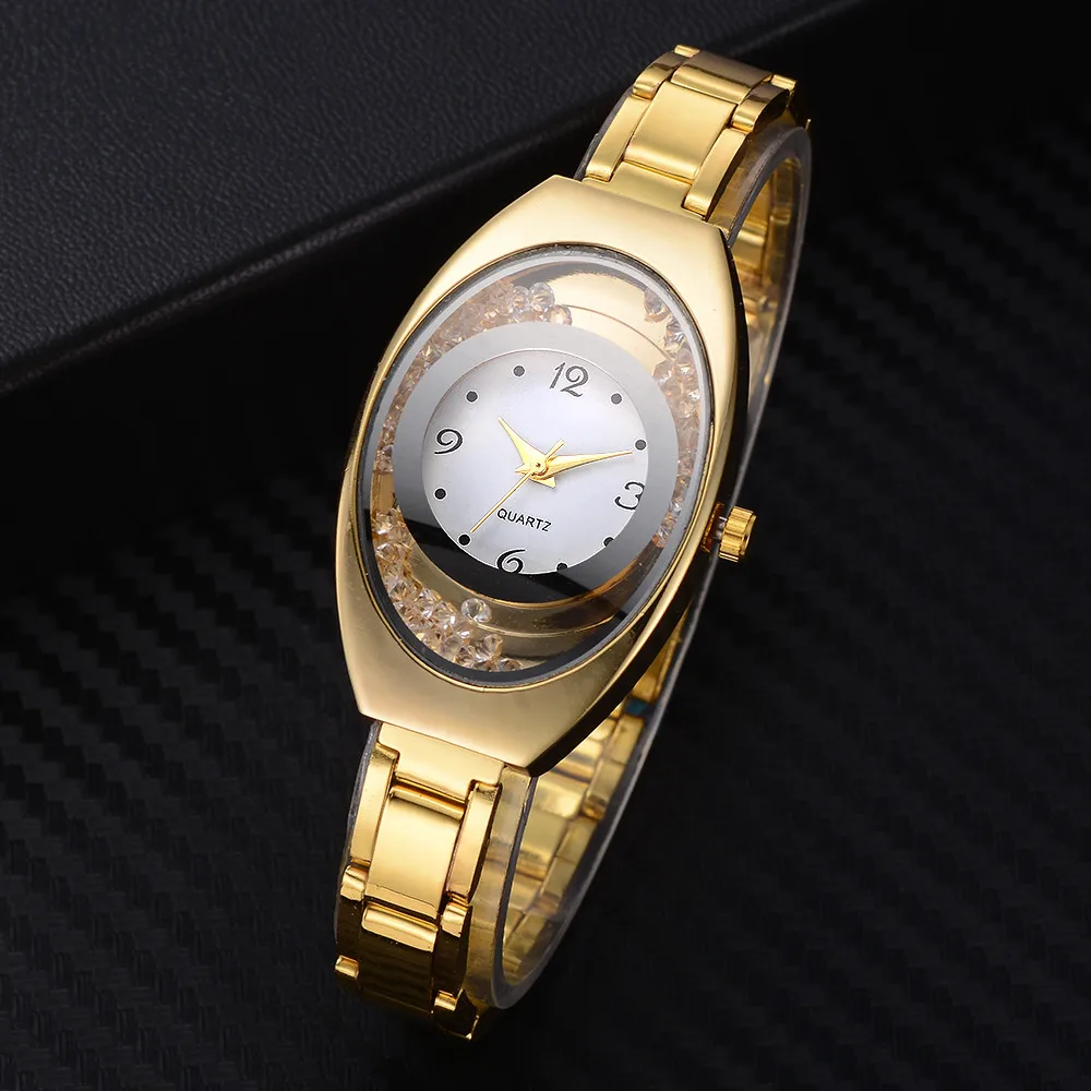 Reloj Mujer металлический браслет кварцевые часы золото кристалл алмаз женские