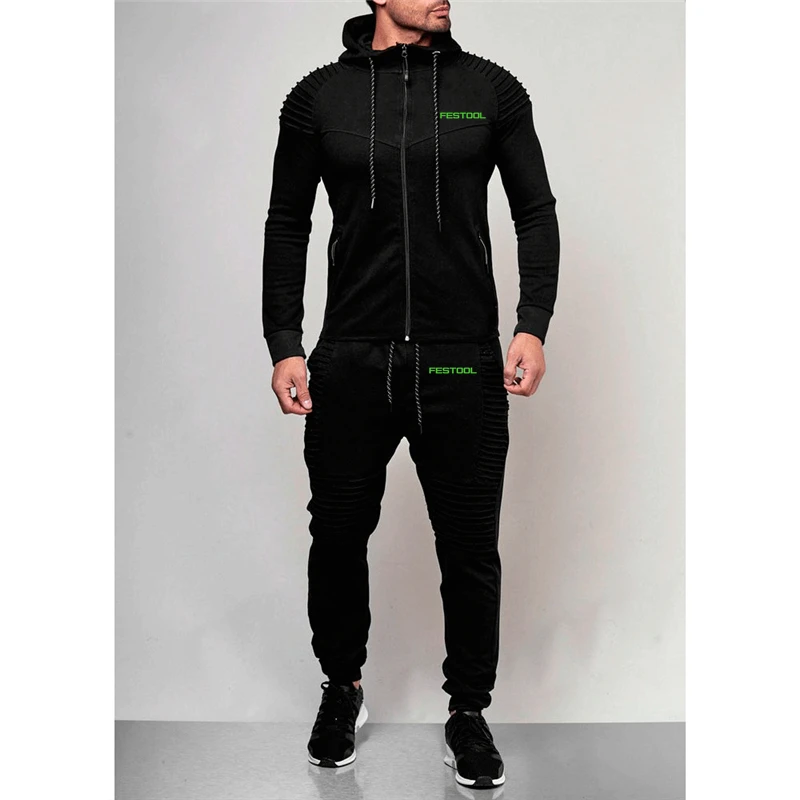 

2021 FESTOOL Brand Logo Men's Harajuku style Solid color Sets Spring Autumn Casual Men Fashion Delicate Zip Popular Print Suits