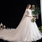 Женское свадебное платье с вышивкой Dioflyusa, роскошное элегантное белое кружевное бальное платье с длинным рукавом и V-образным вырезом, со шлейфом, 2021