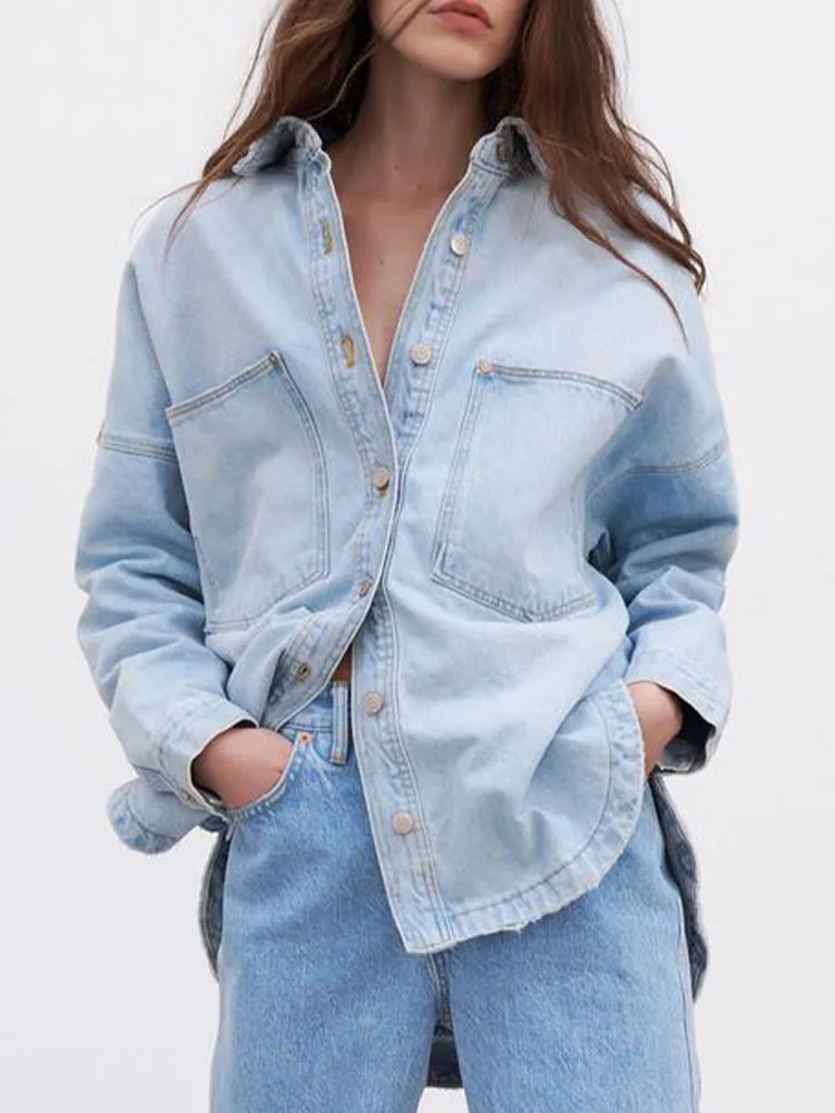 

ZA summer new women's clothing Hong Kong style versatile pockets plus size denim shirt jacket jacket