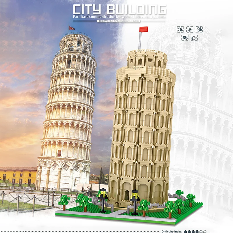 

World Architecture Leaning Tower of Pisa Opera House Model Mini Diamond Building Block Louvres White House Football Field Bricks