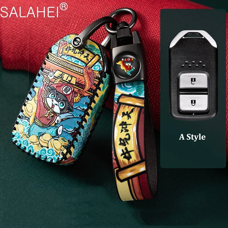 

Genuine Leather Pretty 2 Button Car Key Cover Case Holder for Honda Vezel City Civic Jazz CRV Crider HRV Fit Freed Smart key Car