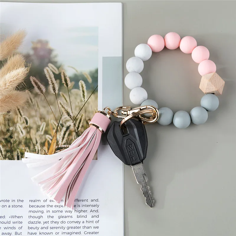 2021 Лидер продаж силиконовый брелок для ключей с кисточками браслет из деревянных
