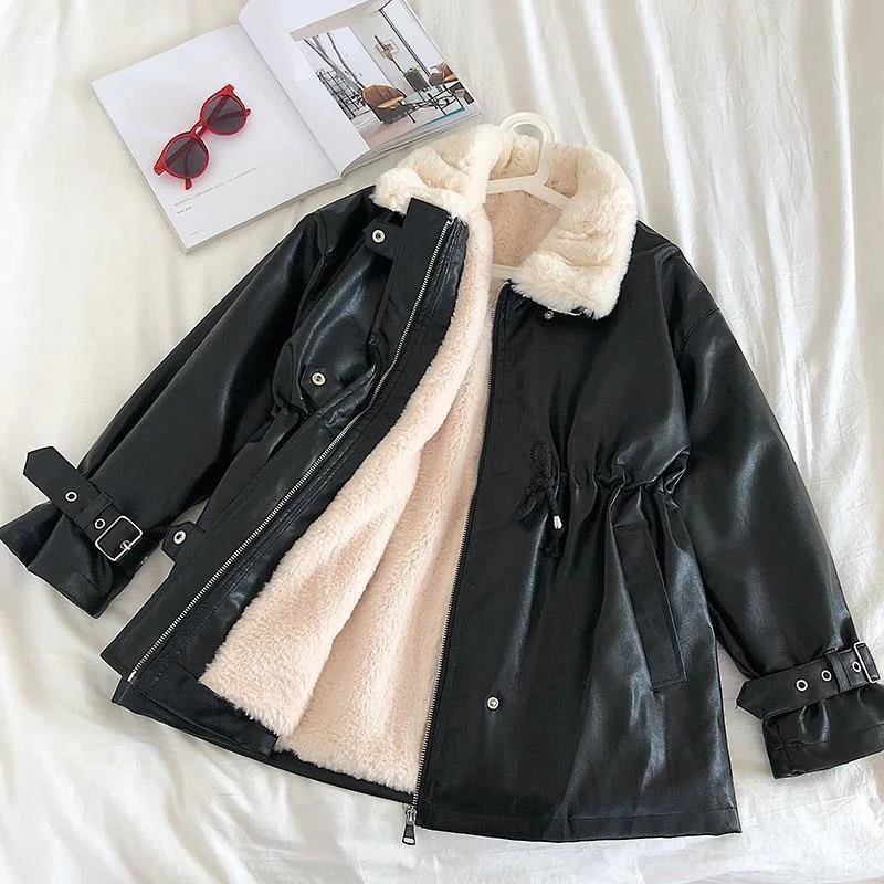 

Winter Streetwear Jacket Women 2021 New Korean Fashion Motorcycle Faux Leather Female Autumn Coat Parka Fur Long Outerwear Uk