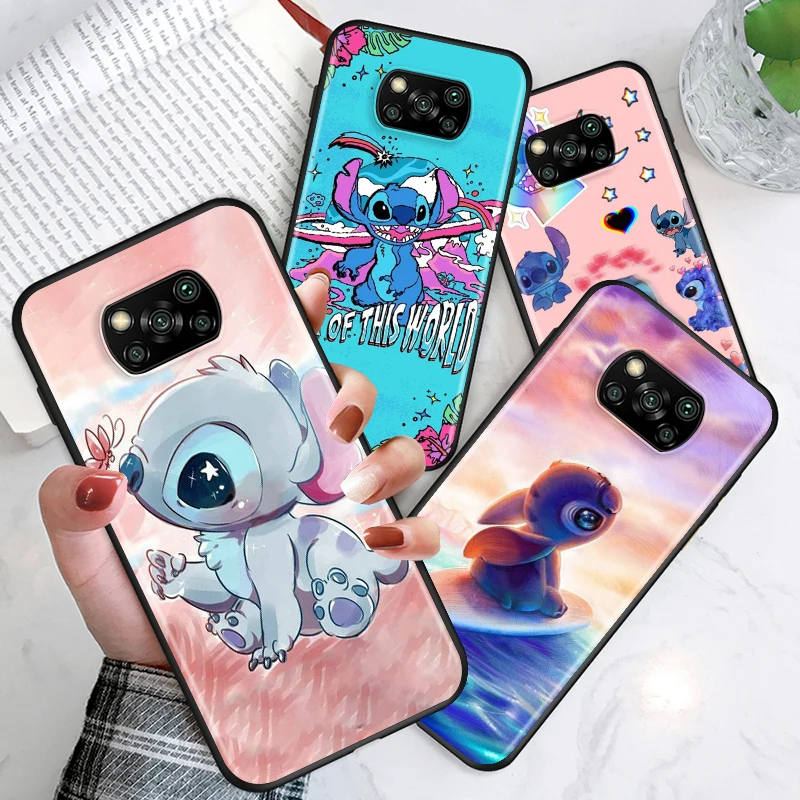 

Disney Cute Stitch For Xiaomi Poco X3 NFC GT M3 M2 X2 F3 F2 Pro C3 F1 Mi Play Mix 3 A2 A1 6X 5X Black Soft Phone Case