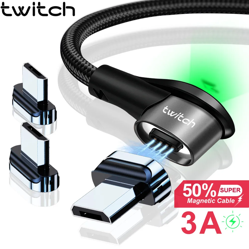 Twitch 90 градусов Магнитный Micro USB кабель светодиодный индикатор Модернизированный